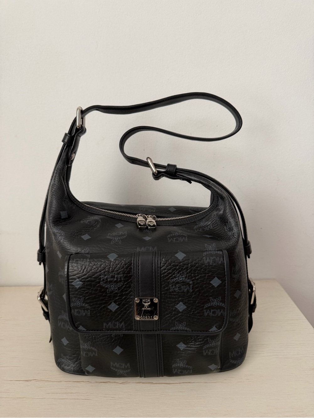 MCM Black Visetos Monogram Shoulder Bag